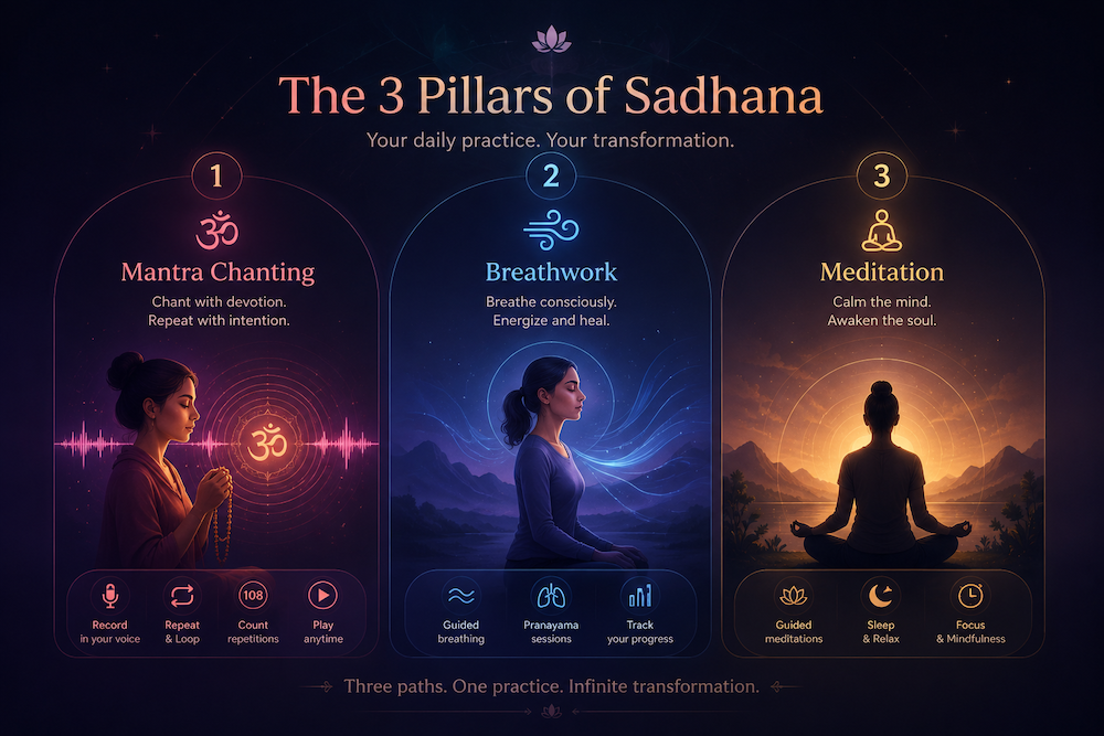 The three pillars of sadhana: chanting, breathwork and meditation